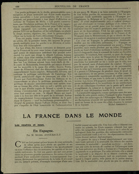 Nouvelles de France et Bulletin des Français résidant à l'étranger : chronique hebdomadaire de la presse française